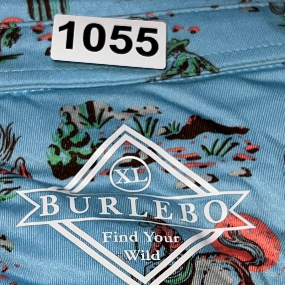 Burlebo Cowboy Up Performance Polo Mens XL Blue AOP Cowboy Bronco Print Stretch - Picture 8 of 8